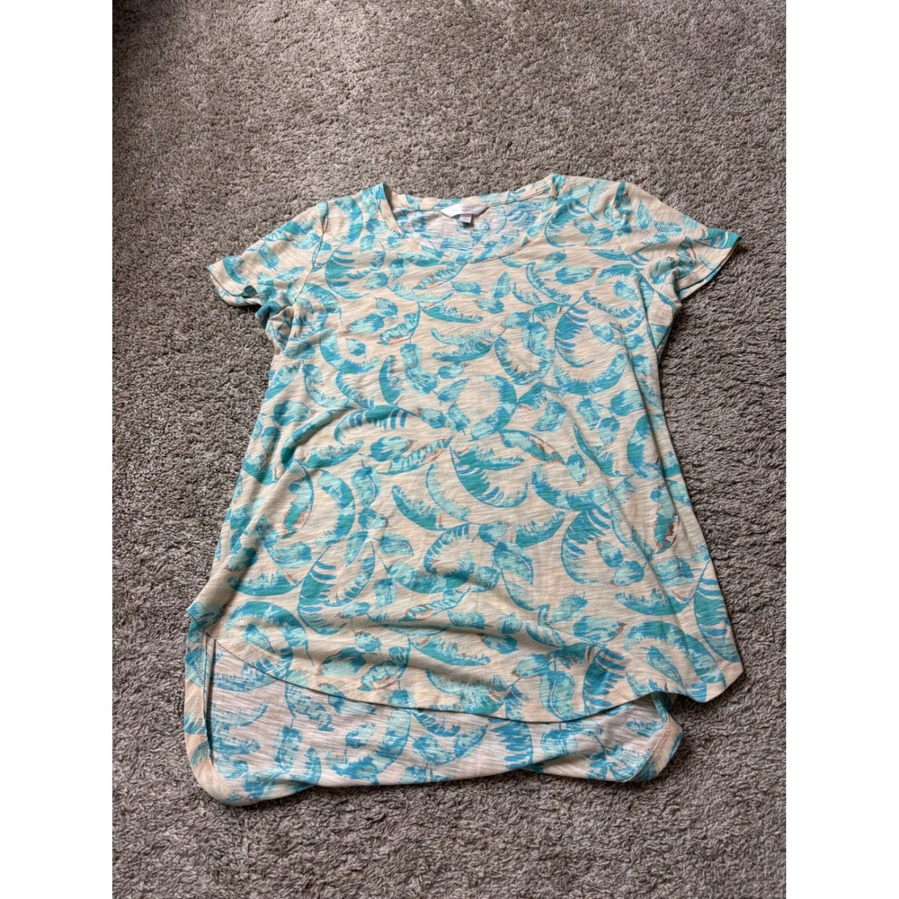 LC Lauren Conrad Womens Large Blue Tropical Leaf Print High Low T-Shirt Tee
